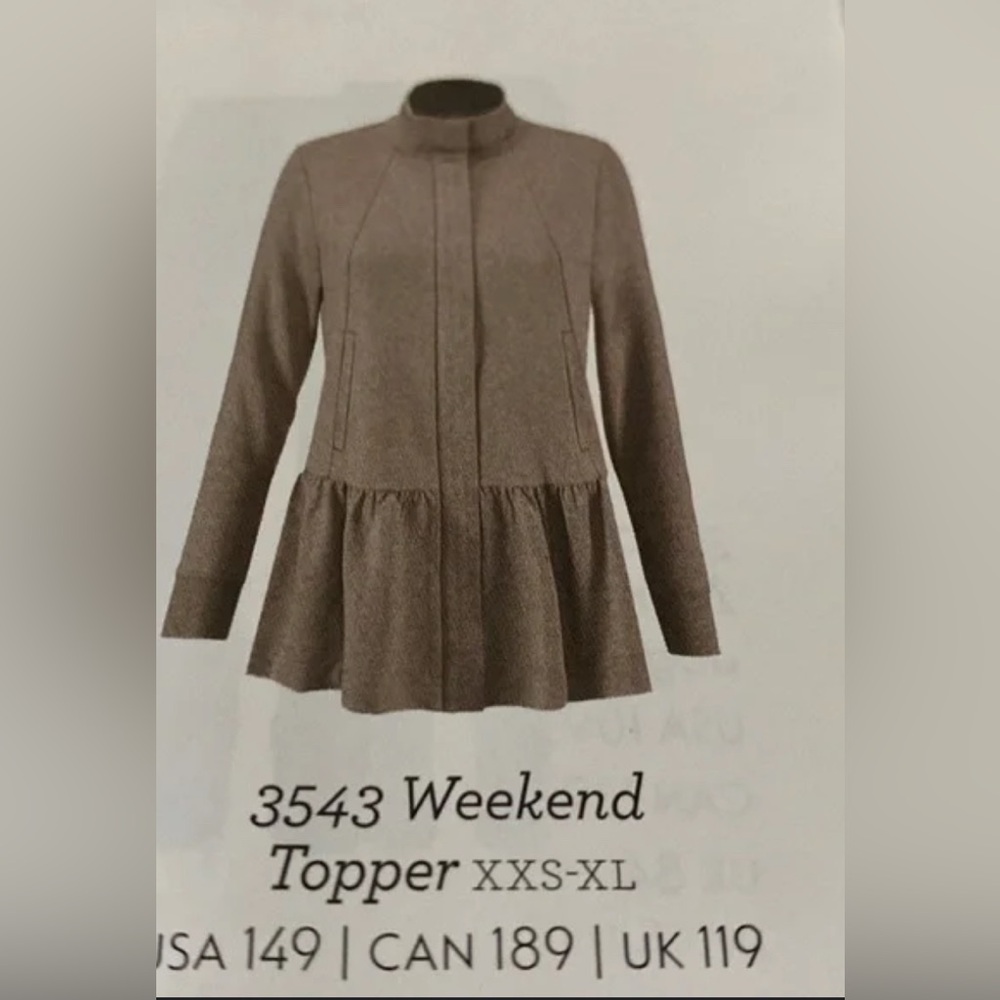 CAbi ruffle bottom jacket in taupe
